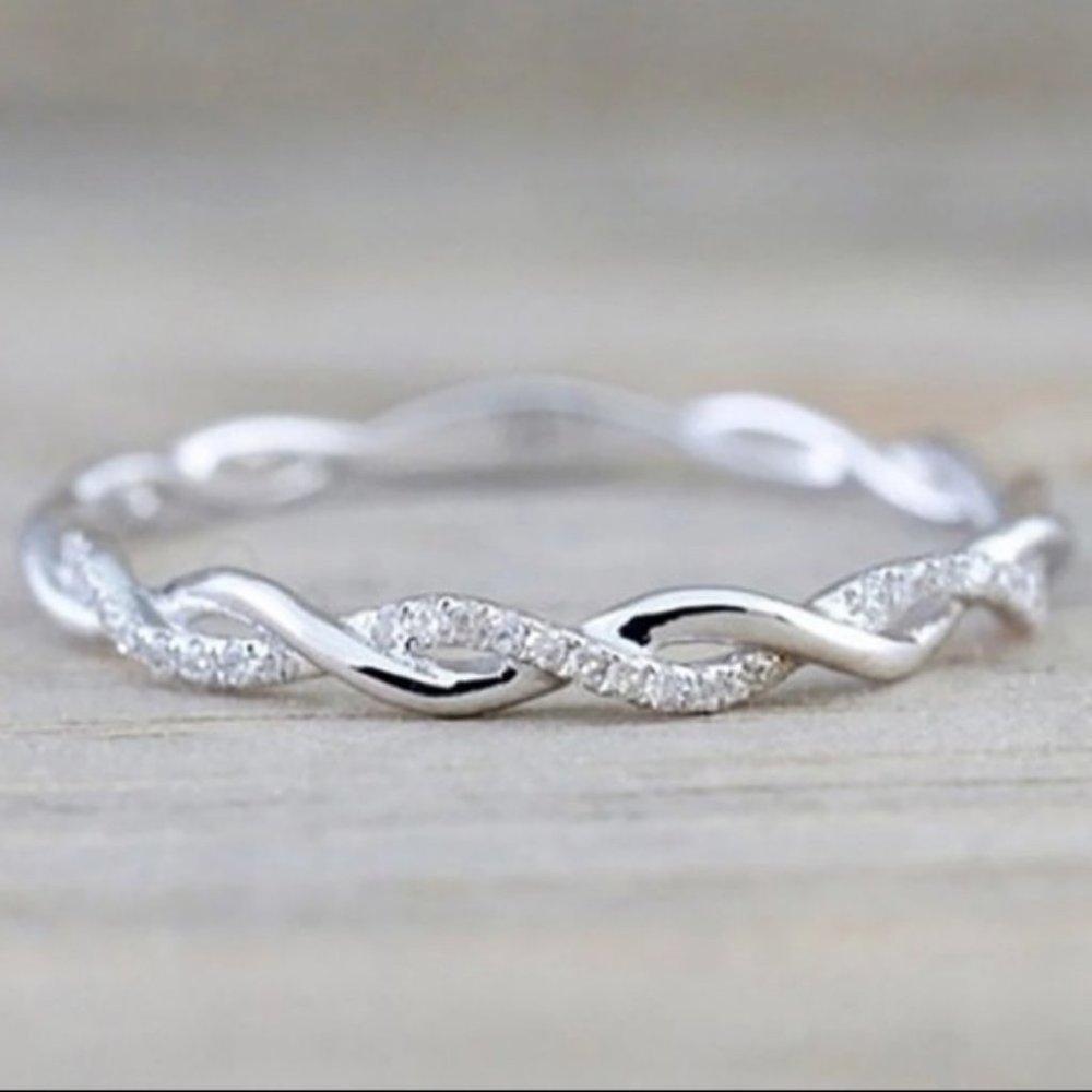 White Gold Delicate Twisted Eternity Band Ring - Picture 2 of 4